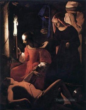 ジョルジュ・ド・ラ・トゥール Painting - 聖セバスチャン 聖イレーヌのキャンドルライトに出席 ジョルジュ・ド・ラ・トゥール